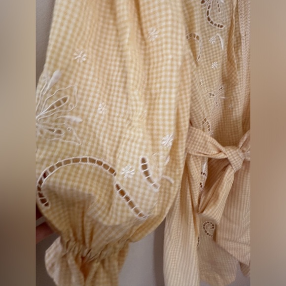 NWT! Innika Choo Yellow Gingham Cutwork Mini Smock dress - Picture 12 of 12